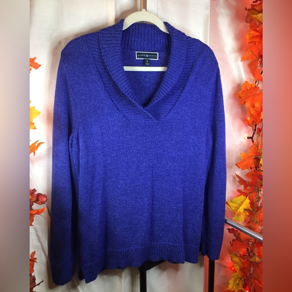 Karen Scott | Women’s Blue V-Neck Sweater